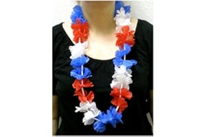 sportfanshop24 Blumenkette/Hawaiikette/Halskette - rot-weiß-blau (Frankreich, Niederlande, Russland, Kuba, USA, Tschechien, Slowakei, Slowenien.) - Umfang zirka 100cm (1m)