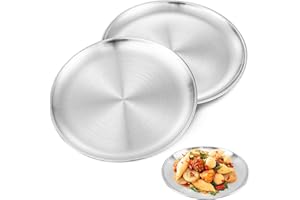 ZSMJAER 2 Stücke Rundes Tablett aus Edelstahl Serviertablett,30cm Restaurant Dekoration Teller Obst Teller Kuchen Teller Display Stand, Verwendung als Obstschale, Schmuckschale, Dessertschale (Silber)