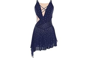 ranrann Femme Robe Patinage Artistique Robe Danse Justaucorps Gymnastique Strass Brillant Costume Spectacle Tenue Dancewear S-XXL