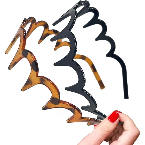 4er Set Zickzack-Stirnbänder – Schwarz & Leopardenmuster, Rutschfeste Wellen-Kämme, Elastisch