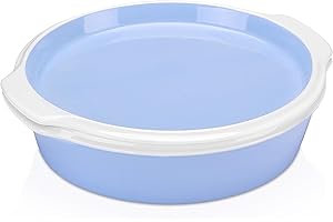 LOVECASA, Piatto da forno con coperchio, piatto di cottura in ceramica, casseruola individuale per forno, 23,5 cm per torta, pasticceria, pasta, barbecue - rotondo