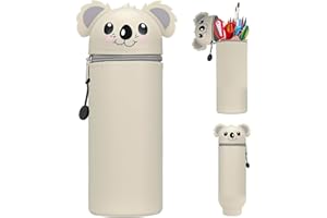ASYINXSON Kawaii Federmäppchen Mäppchen Mädchen Junge 2-in-1 Weiche Silikontasche, Stand Up Federmäppchen, Tier Stifthalter, Tischstifthalter Cartoon, Stifte Mäppchen,Stifthalter Bleistifttasche (Koala)