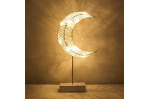 Lewondr Lampe de Bureau Décorative, Lampe de Chevet LED en Forme de Lune Alimenté par Pile, Éclairage de Nuit Lumière Blanche Chaleureuse, Decoration Table pour Noel Maison Chambre Ramadan- Blanc