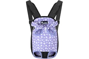 Pawaboo Sac de Transport de Voyage Sac à Dos de Transporteur Ventral Poitrine pour Petit Chien Chiot Chat pour Traveling Hiking Camping etc. Grande Taille, Noir & Violet Marguerite