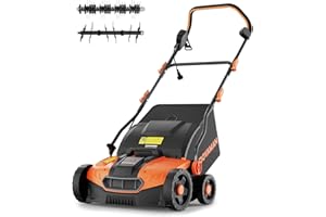 DOVAMAN DS16A 2 en 1 Escarificador y Aireador Eléctrico, 1500W, 40cm Ancho de Trabajo, 5 Ajustes de Profundidad, Diseño Plegable, Bolsa 45L, Altura Ajustable, Ligero, Ideal para Escarificar y Airear