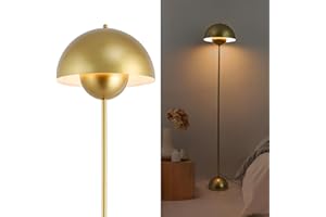 Alpinaluz Lámpara de Pie Dorada de Aluminio con Pantalla de Forma Parabólica Abovedada: Estilo Clásico, Moderno y Nórdico, Ideal para Salón y Comedor con Casquillo E27