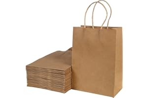 BESCOST Papiertüten, 40 Stück Geschenktüten, Kraftpapiertüten mit Henkel, 15 x 8 x 21 cm, Geschenktüten für Einkaufen, Hochzeiten, Verpackungen, Partys, Geburtstag, Weihnachten, 130 g/m², Braun