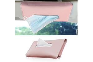 CGEAMDY Car Tissue Holder, Sun Visor Tissue Holder Black, Car Hanging Paper Towel Clips Holder, Hanging Box PU Leather Car Tissue Face Mask Box, Napkin Box for Cars Autos Vehicle Sun Visor（Pink）