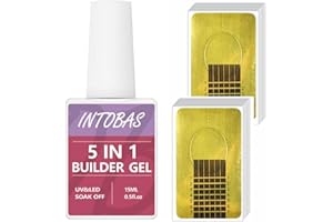 INTOBAS 15ml Builder Gel 5 en 1, Gel de Construction Ongle UV Avec 100Pcs Ongle Chablon,Gummy Base Pose Americaine, Base et Structure Pour Extension,Gel Ongle UV,Rubber Base Gel Transparent