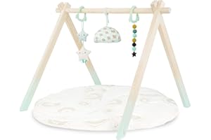 B. toys - Wooden Play Arch with Crawling Blanket - Play Mat for Babies and Newborns - 3 Sensory Baby Toys - Cotton Mat - Wooden Activity Centre - Starry Sky