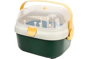 SERLIUM Baby Bottle Storage Box Portable Large Capacity Baby Bottle Drying Rack Easy-Carry Handle Baby Bottle Holder With Lid Cover Anti-Dust Protection For Baby At Home Kitchen Travel Outdoors (Green)
