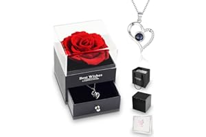 Andizun Preserved Rose Gifts for Her, Gift Box with I Love You Necklace, Handmade Eternal Real Rose for Woman Wife Girlfriend Mother on Birthday, Anniversary, Valentine's Day, Mother's Day, Christmas
