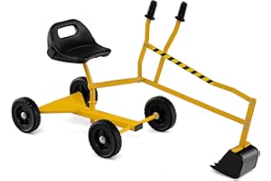 GYMAX Kids Ride on Digger, Children Construction Excavator with 2-Handed Controls, 360° Rotatable Function&4 Wheels, Outdoor Beach Sandbox Toy Excavator for Sand Dirt Snow (Black+Yellow, 119x39x64cm)