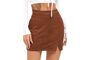 TZLDN Women Mini Skirt Short Pencil Skirt Faux Suede Split Hem Bodycon with Zippper High Waist Skinny Skirt Club Night Out