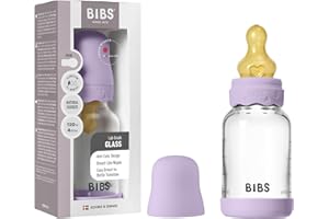 BIBS Boheme Baby Glass Bottle 4 oz /120 ml. Anti-Colic. Round Natural Rubber Latex Nipple. Supports Natural Breastfeeding - Violet Sky