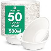 Table Kind 50 x Disposable Paper Bowls Bulk Pack for Camping Catering Daily Use Salads Desserts Cereal Birthday Parties 23 cm
