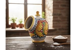 ILAB Saliera in ceramica decorata a mano da ceramisti siciliani di Santo Stefano di Camastra fiore rosso art 15