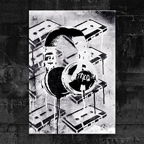 Art Brother Graffiti Headphones Black (Various Sizes) Art Print on Canvas, 70 x 100 cm