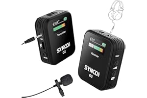 SYNCO Microfono Lavalier Wireless, G2 A1 2.4GHz Microfoni Senza Fili Professionale per Fotocamera Reflex e Videocamera Smartphone iPhone/Android, Microfono-Lavalier-Wireless-Professionale-Fotocamera