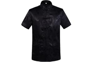 G-LIKE Chinesische Kleidung Drachen Jacke - Traditionelle Tangzhuang Kostüme Kampfkunst Kung Fu Tai Chi Qigong Kurze Ärmel Stehkragen Uniform für Männer Frauen