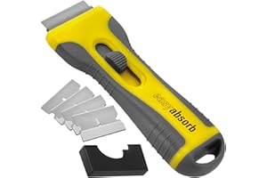 Easy Absorb P-10014 Grattoir universel avec 5 lames en acier inoxydable, poignée souple jaune/gris