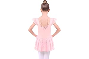 Mecceos Ballettkleidung Mädchen Ballettkleid Kurzarm Baumwolle Balletttrikot Ballettanzug Kinder Tanzkleid Tanzbody mit Rock Tütü