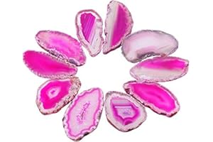 Shanxing Undrilled Pink Agate Slices Geode Irregular Stone Healing Crystal for Wedding Place Cards Reiki Desk Decor, Set of 10, Each 1.8-3.1inch/45-80mm Long
