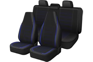 TOYOUN Juego Completo de Fundas Asientos Coche Universal Piel Sintético Protector Impermeable para Asientos Delanteros y Traseros de Automóvil 5 plazas, Azul