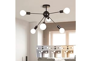 XEMQENER 6-Light Sputnik Ceiling Light, Modern Industrial Black Chandelier, Vintage Semi Flush Mount Pendant Lighting for Living Room, Bedroom, Dining Room, E27 Socket