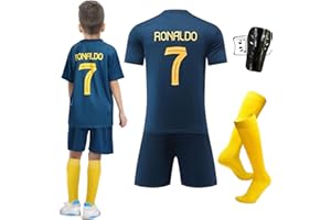 Byhsoep Camiseta de Fútbol,Conjunto de Fútbol de Jersey para Niños con Camiseta,Camiseta Deportiva de Fútbol con Pantalones Cortos,Calcetines y Placa Protectora de Rodilla