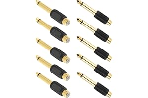 PENNLE 10 Pcs Adaptador de Audio de 6.35 mm Macho a Hembra, Conector TS a para Receptores AV, Amplificadores HiFi, PA, Mixers, Adaptador Duradero y Superior (Plateado)