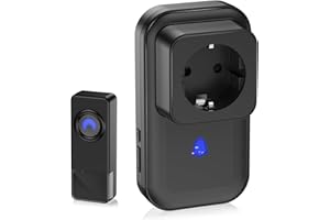 PABANCE Set campanello radio IP55 con adattatore per prese, portata 260 m e 58 melodie, campanello impermeabile con LED, per ingresso di casa ed esterni (nero)