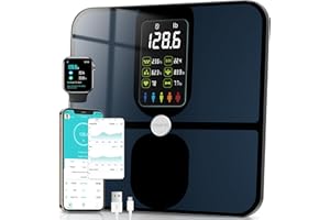 CHWARES Balance Pese Personne, Numérique Grand Écran Pèse Personne Connectée, Rechargeable avec Analyseur de Composition Corporelle 15 Métriques pour Fréquence Cardiaque IMC, Max 400lb, Noir