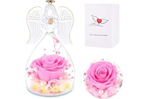 CHUANGLI Angel Rose Figurine Gift for Women Friends Moms Gift from Daughter/Son, Birthday Gift for Mom/Grandma/Wife, Preserved Real Rose Glass Angel Gifts for Christmas, Thanksgiving