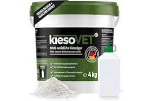 GreenPet KiesoVet Kieselgur für Hühner 4kg - Reine biologische Diatomeenerde inkl. Stäubeflasche im Eimer, Kieselerde Pulver, Bio Produkt für Hühnerställe, Hühner & Geflügel Betriebe
