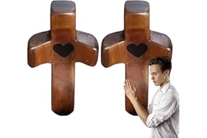Biniveil Cruz De Madera De Mano | Cruz De Bolsillo De Madera Portátil | Cruz De Protección De Madera De Mano | Cruces De Amor De Madera Con Corazones | Aliviar La Ansiedad Comfort C-ross Para Agarrar