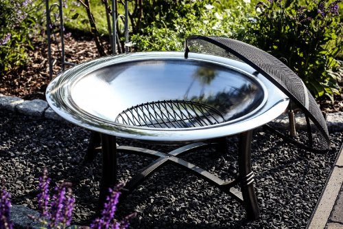 Moderne Feuerschale, Feuerkorb, Ø 76 cm, Edelstahl, Funkenhaube - 3
