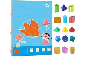LONVGRT Libro di Apprendimento della Geometria 3D con Corda da Tirare Koyoata, Quaderno di Esercizi di Geometria Giocattolo Boutiquefortun con Solidi 9/12/15(15-Model)