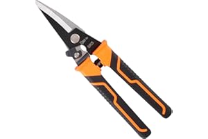 Sharp-tec 8 inch Tin Snips, Aviation Snips Metal Cutter, Straight Tin Cutting Shears with Safty Lock, Metal Shear HRC55 Hardness for Sheet Metal, Cardboard, Carpet, Hardware Cloth, DIY Projects