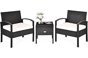 GIANTEX Salon de Jardin Extérieur 2 Personnes en Rotin, Mobilier Jardin avec 2 Fauteuils Charge 160 kg, Table Basse avec Rangement, 2 Coussins Amovibles, pour Terrasse, Bistrot, Cour