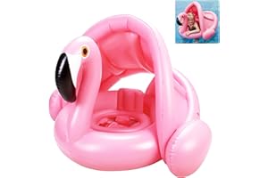 YISSCEN Anneau de Natation pour bébé,Bouee pour Bebe avec Toit,Bouée Flamant Rose,Bouee Piscine Bebe,Bouée Siège Gonflable pour Bébé,Bouee Bateau pour Bébé Ajustable,Flotteur bébé de 6 Mois à 48 Mois