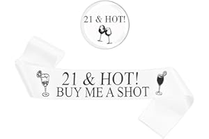 FUPOLARA 21st Birthday Decorations Sash for Women - Black and White 21st Hot Sash with Button Badge, Happy 21 Years Old Birthday Party Decoration for 21st Fabulous Women