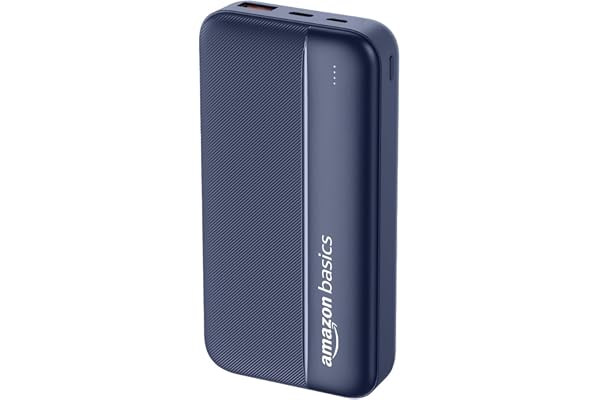 Amazon Basics 20000 mAh Power Bank | 22.5W Fast Charging | Dual Output & Input | Charge 3 Devices Simultaneously | for Smartp