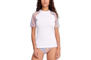 HUGE SPORTS Ladies Rash Vest Women Short Sleeve Quick Dry Surf Swim Rash Guard Shirt Workout Activewear Top