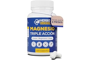HERBOAHORRO Magnesio Complex - Citrato, Bisglicinato y Óxido de Magnesio Triple - Alta Absorción - Reduce Cansancio y Fatiga, Alivia Dolor Articulaciones y Músculos – Favorece la Síntesis de Colágeno 120 cápsulas