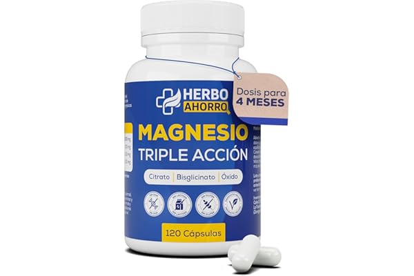 Magnesio Complex - Citrato, Bisglicinato y Óxido de Magnesio Triple - Alta Absorción - Reduce Cansancio y Fatiga, Alivia Dolor Articulaciones y Músculos – Favorece la Síntesis de Colágeno 120 cápsulas