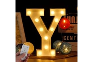 WHATOOK LED Buchstabe Lichter Alphabet Zeichen mit drahtloser Timer Fernbedienung Dimmable Led dekoration für Geburtstag Party Hochzeit & Urlaub Haus Bar （Buchstabe Y)