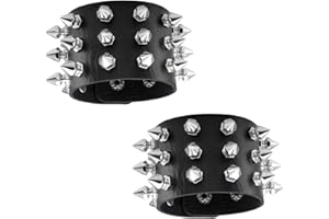 Fenglin-joy Bracelet Punk Orné, 3 Pièces de Rivets en Cuir Noir Gothique Rock, Brassard Réglable pour Hommes Femmes Cosplay Party