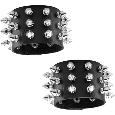 Set di braccialetti in pelle stile punk per uomo con rivetti a