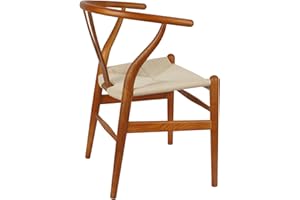 ‎TOMILE Tomile Querlenker-Stuhl,Y-Stuhl, Massivholz, Esszimmerstuhl mit Rattan, natürliches Holz, Kastanienfarbener Lack